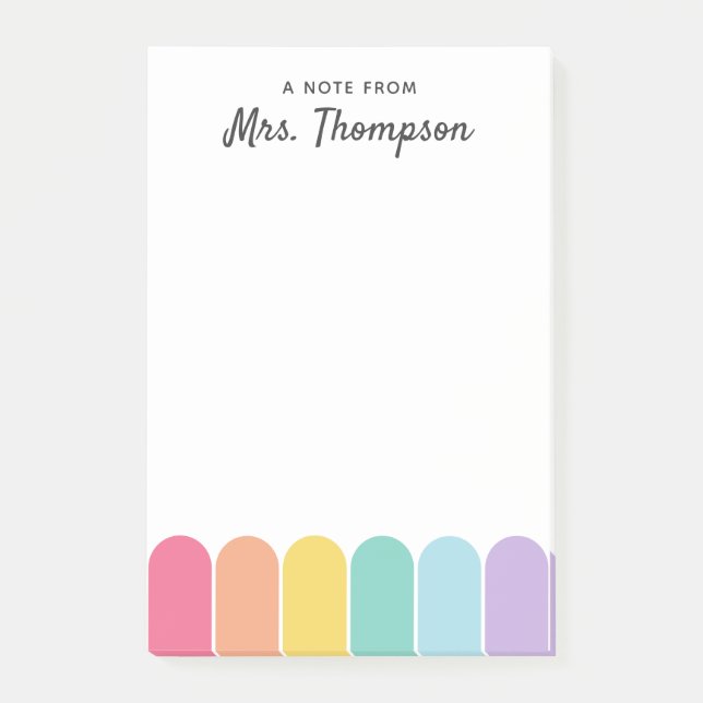 Cute Pastel Rainbow Arch Personalized Teacher Post-it Notes (Front)
