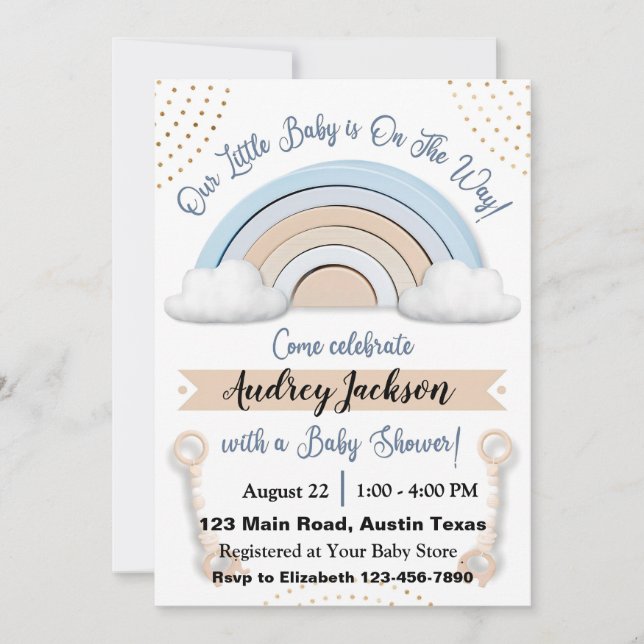 Cute Pastel Rainbow Boy Baby Shower Invitation (Front)