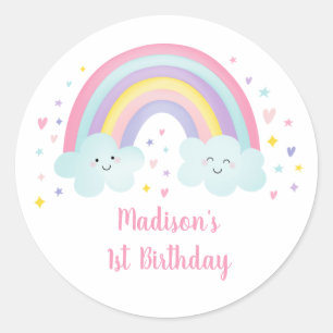 Cute Pastel Rainbow Clouds Birthday Classic Round Sticker