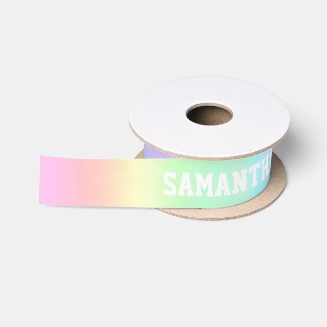 Cute Pastel Rainbow Custom Name Satin Ribbon (Spool)