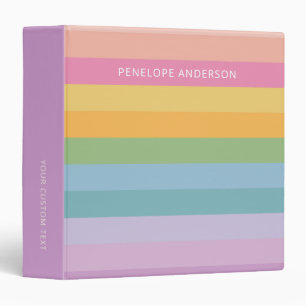 Cute Pastel Rainbow Geometric Stripes Personalized Binder
