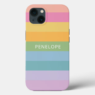 Cute Pastel Rainbow Geometric Stripes Personalized iPhone 13 Case