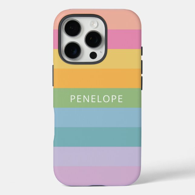 Cute Pastel Rainbow Geometric Stripes Personalized Case-Mate iPhone Case (Back)