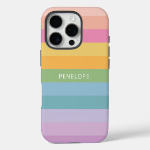 Cute Pastel Rainbow Geometric Stripes Personalized iPhone 16 Pro Case