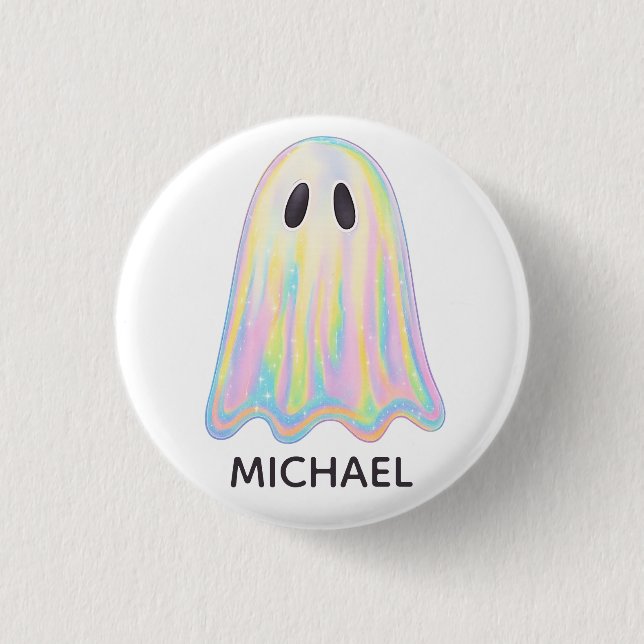 Cute Pastel Rainbow Ghost | Aesthetic Spooky 1 Inch Round Button (Front)