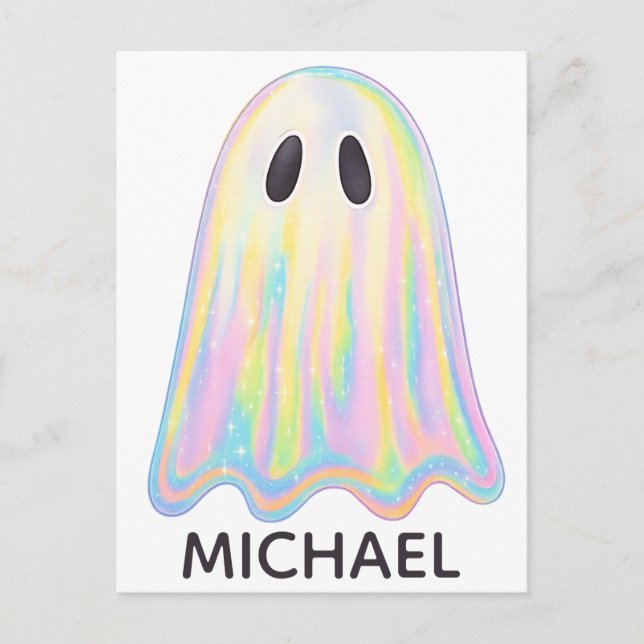 Cute Pastel Rainbow Ghost | Aesthetic Spooky Postcard (Front)