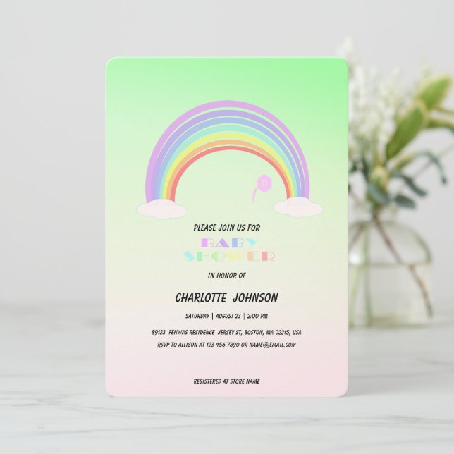Cute Pastel Rainbow gradient flower Baby Shower Gi Invitation (Standing Front)