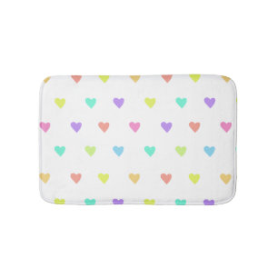 Cute Pastel Rainbow Hearts Pattern Bath Mat