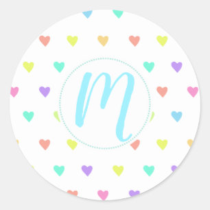 Cute Pastel Rainbow Hearts Pattern Classic Round Sticker