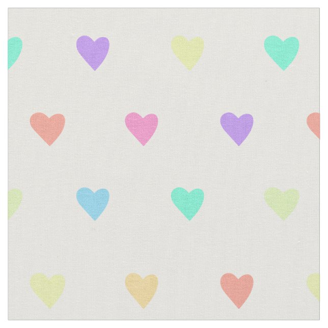 Cute Pastel Rainbow Hearts Pattern Fabric (Close Up)