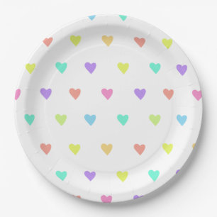 Cute Pastel Rainbow Hearts Pattern Paper Plate