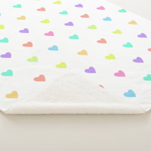 Cute Pastel Rainbow Hearts Pattern Sherpa Blanket