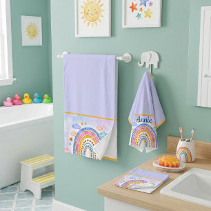 Cute pastel rainbow personalized  bath towel set
