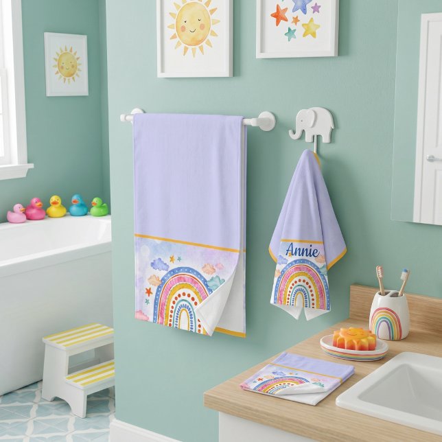 Cute pastel rainbow personalized  bath towel set (Creator Uploaded)