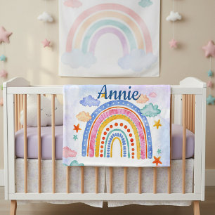 Cute pastel rainbow personalized  fleece blanket