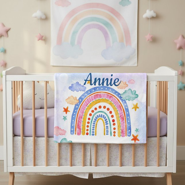 Cute pastel rainbow personalized  fleece blanket (Creator Uploaded)