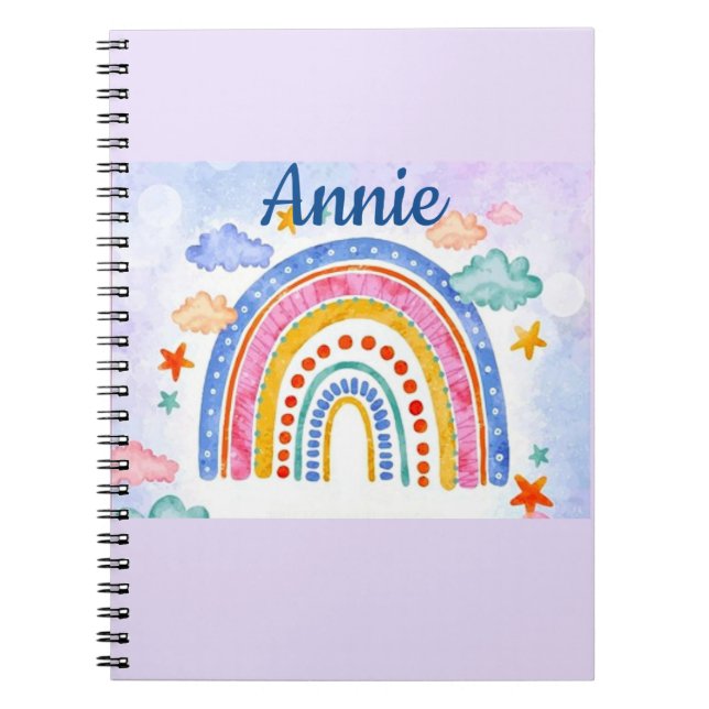 Cute pastel rainbow personalized  notebook (Front)