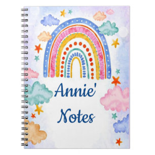 Cute pastel rainbow personalized  notebook