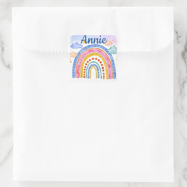 Cute pastel rainbow personalized  square sticker (Bag)