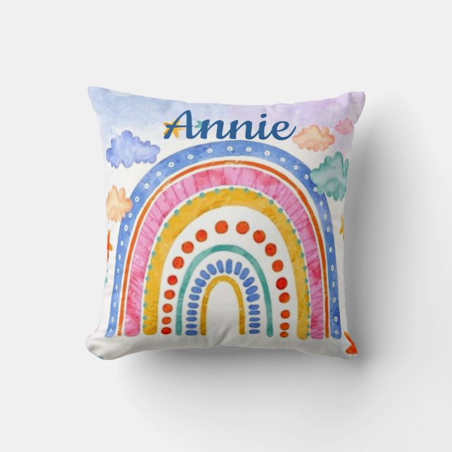 Cute pastel rainbow personalized  throw pillow (Front)