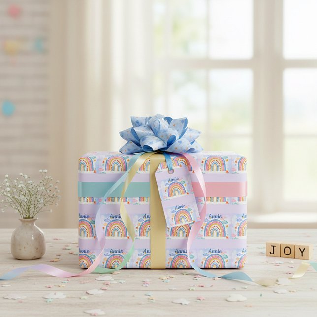 Cute pastel rainbow personalized  wrapping paper (Creator Uploaded)