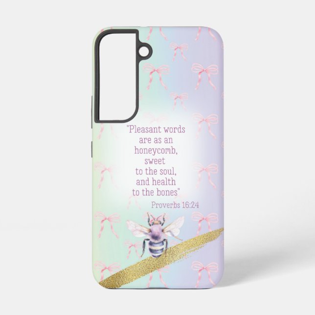 Cute Pastel Rainbow Pink Bow Grid Faith Mauve Bee Samsung Galaxy S22 Case (Back)