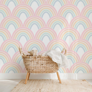 Cute Pastel Rainbow Scallop Pattern Kids Baby Wallpaper