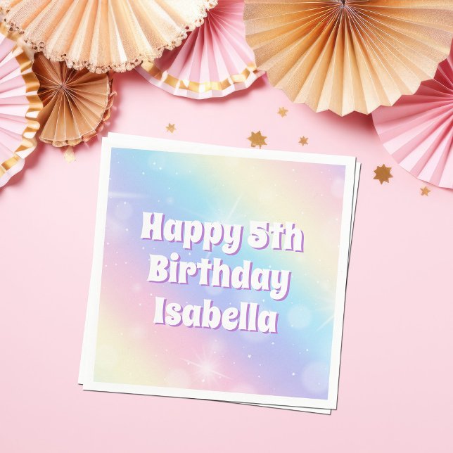 Cute Pastel Rainbow Sparkle Kids Birthday Party Napkin (Creator Uploaded)