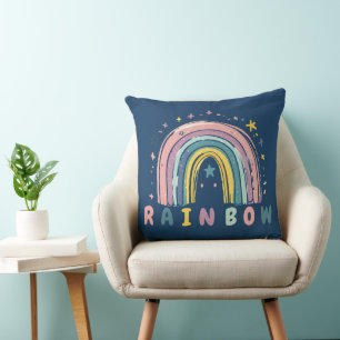 Cute Pastel Rainbow & Stars Nursery Throw Pillow