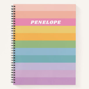 Cute Pastel Rainbow Stripes Personalized Name Notebook