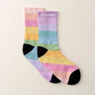 Cute Pastel Rainbow Stripes Personalized Name Socks