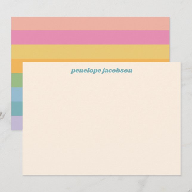 Cute Pastel Rainbow Stripes Retro Personalized Card (Front/Back)