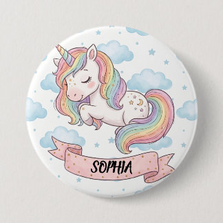 Cute Pastel Rainbow Unicorn Clouds Personalized 3 Inch Round Button