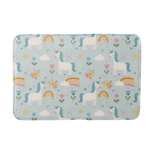Cute pastel Rainbow Unicorn Pattern Bath Mat (Front)