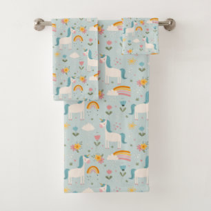Cute pastel Rainbow Unicorn Pattern Bath Towel Set
