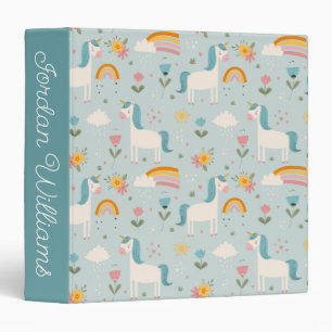 Cute pastel Rainbow Unicorn Pattern Binder