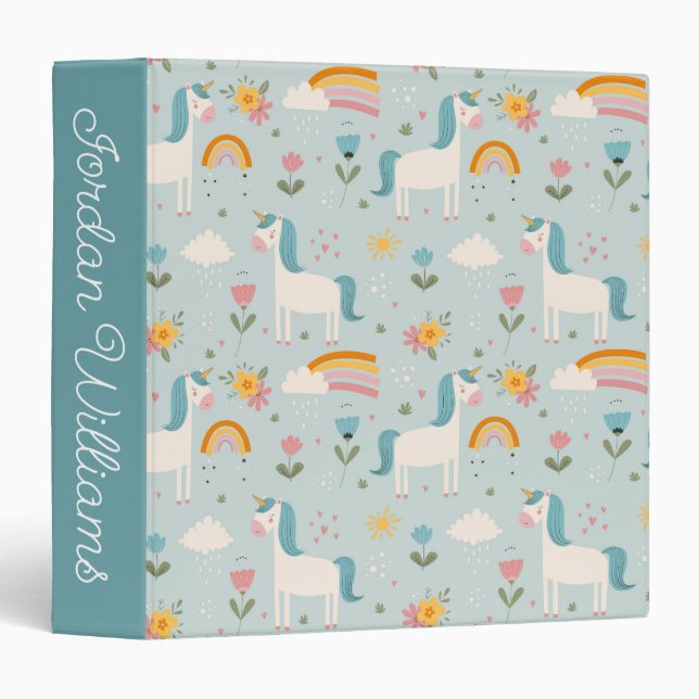 Cute pastel Rainbow Unicorn Pattern Binder (Front/Spine)
