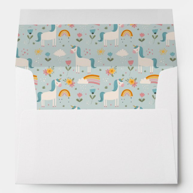 Cute pastel Rainbow Unicorn Pattern Envelope (Back (Bottom))