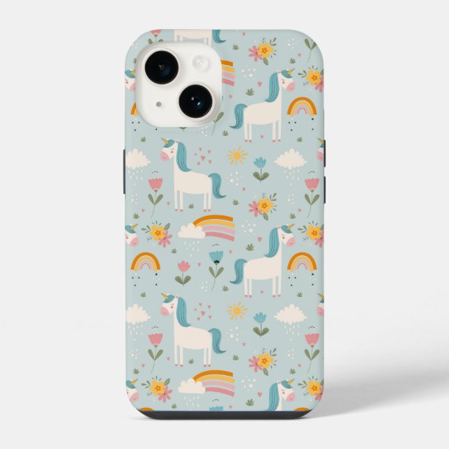 Cute pastel Rainbow Unicorn Pattern iPhone Case (Back)