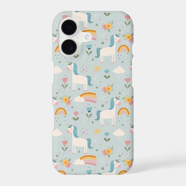 Cute pastel Rainbow Unicorn Pattern iPhone Case (Back)