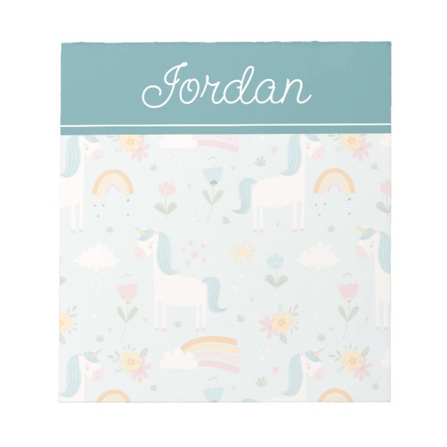 Cute pastel Rainbow Unicorn Pattern Notepad (Front)