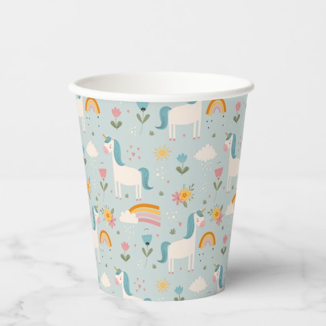 Cute pastel Rainbow Unicorn Pattern Paper Cups (Front)