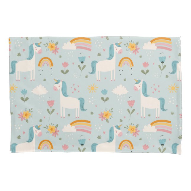 Cute pastel Rainbow Unicorn Pattern Pillowcase (Front)