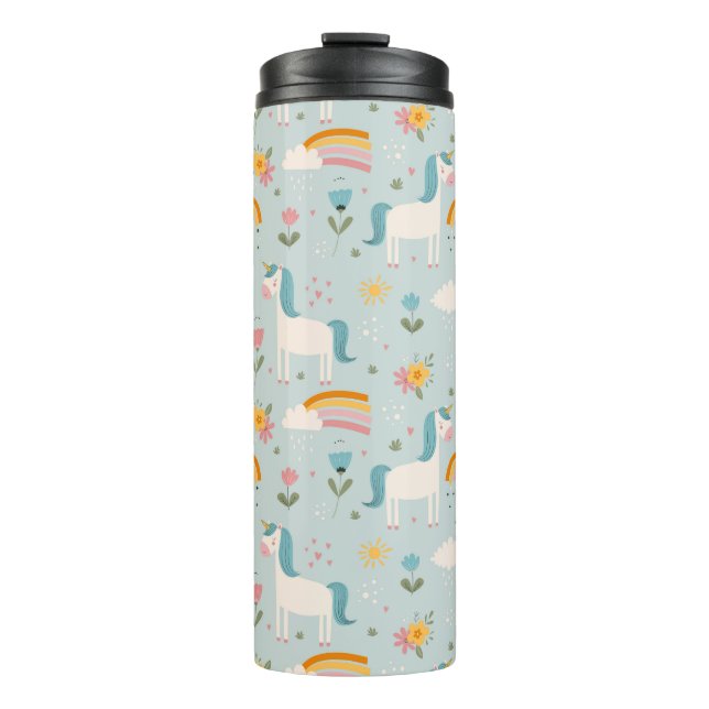 Cute pastel Rainbow Unicorn Pattern Thermal Tumbler (Front)