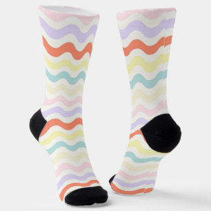 Cute Pastel Rainbow Wavy Lines Colorful Geometric Socks