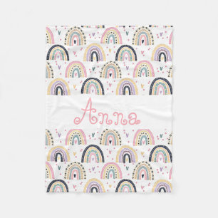 Cute pastel rainbows personalized fleece blanket