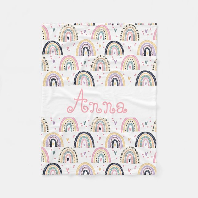 Cute pastel rainbows  personalized fleece blanket (Front)