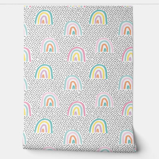 Cute pastel rainbows with little black dots wallpaper