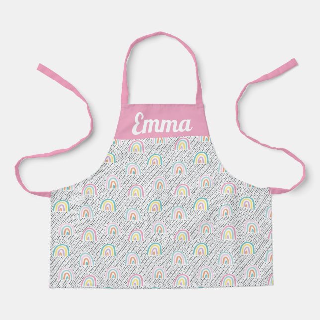 Cute pastel rainbows with little dots apron (Front)
