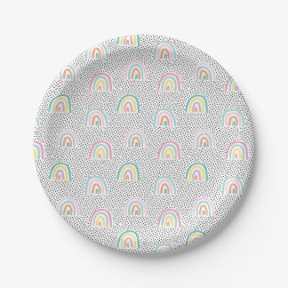 Cute pastel rainbows with little dots paper plates